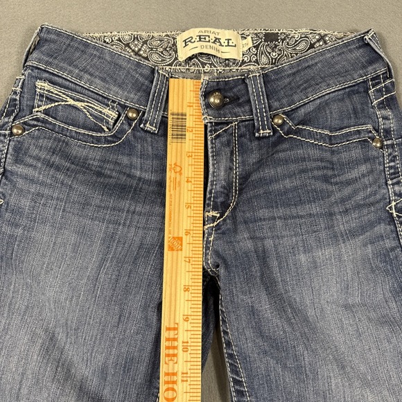 Ariat Jean Women 27R  R.E.A.L. OCEAN Icon Blue Cowgirl Western Rodeo  WHISKERING - Picture 7 of 9